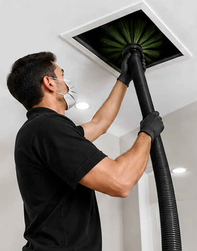 Technician cleaning air vent